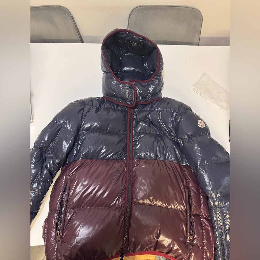 Moncler Women’s winter coat- Size 3- two tone navy and burgundy